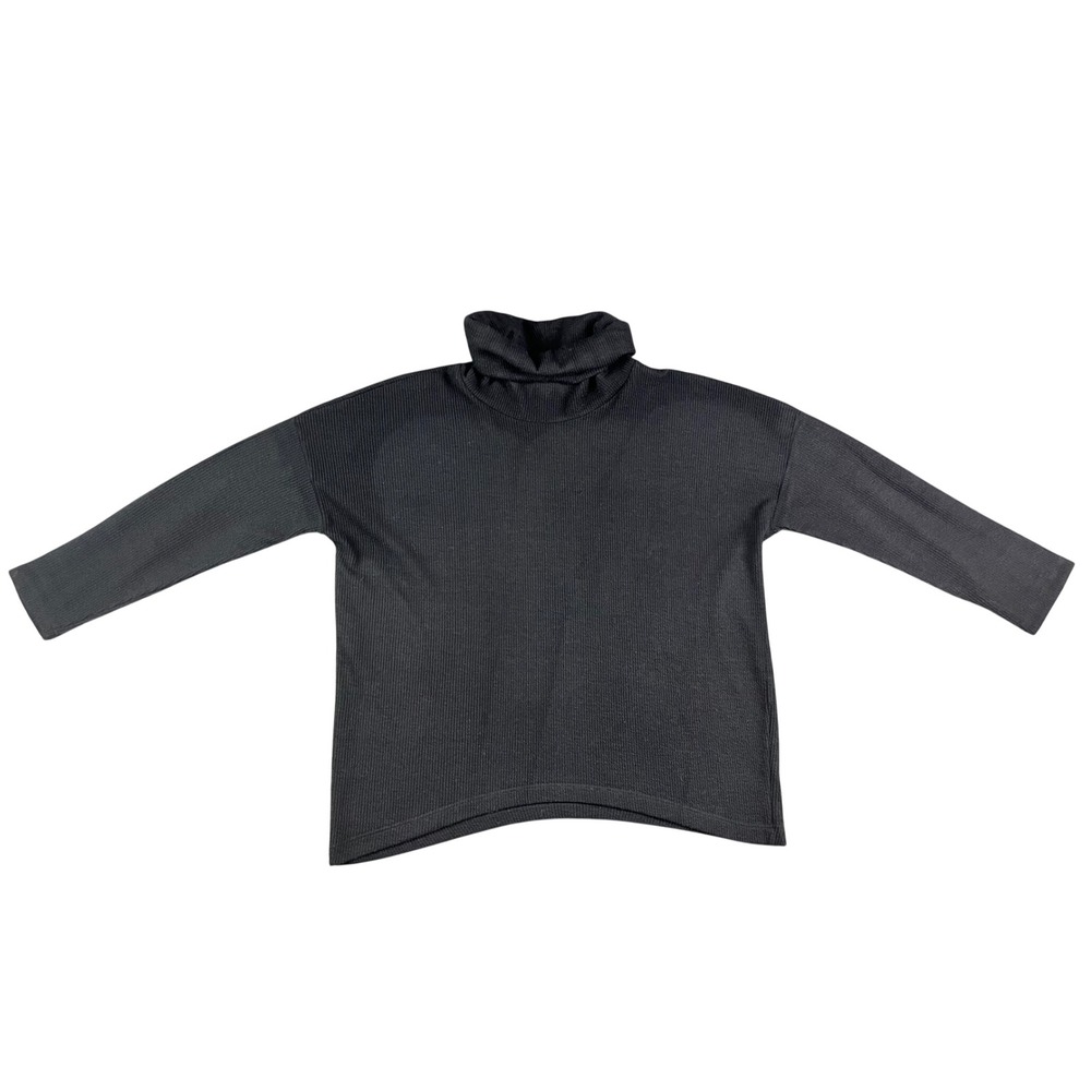Clara Sunwoo Black Ribbed Cowl Neck Top Oversized Boxy Knit Tunic Medium USA